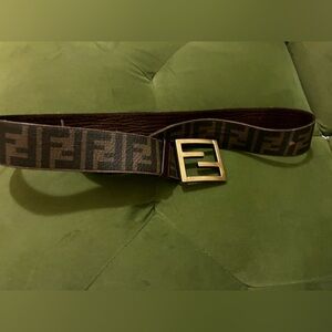 Fendi Brown Monogram Canvas Belt with Gold-Tone Buckle